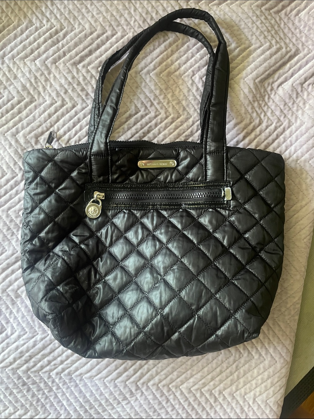 Michael Kors Black Quilted Tote with Front Zip